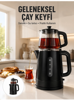 0,9 L Cam Demlik Ve 1,7 L Su Haznesi İle Çay Keyfi Yeni Nesil