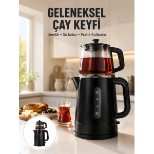 0,9 L Cam Demlik Ve 1,7 L Su Haznesi İle Çay Keyfi Yeni Nesil