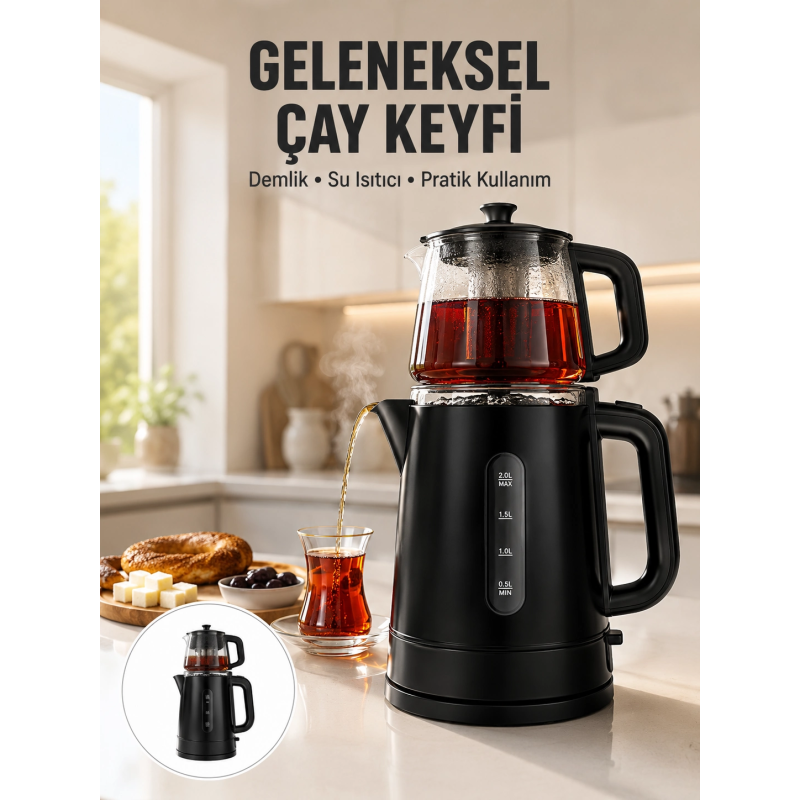0,9 L Cam Demlik Ve 1,7 L Su Haznesi İle Çay Keyfi Yeni Nesil 0,9 L Cam Demlik Ve 1,7 L Su Haznesi İle Çay Keyfi Yeni Nesil