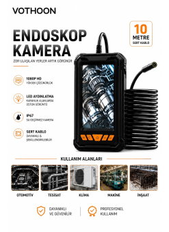 10 Metre Tek Kameralı Endoskop Kamera 1080p Hd Led Aydınlatmalı Sert Kablolu Yeni