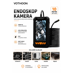 10 Metre Tek Kameralı Endoskop Kamera 1080p Hd Led Aydınlatmalı Sert Kablolu Yeni