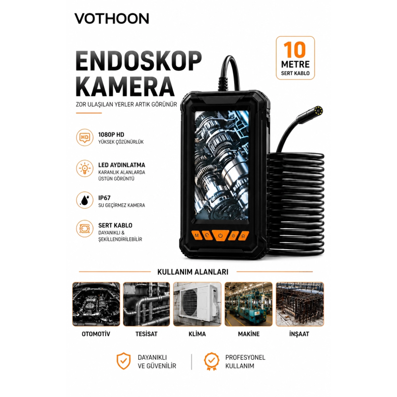 10 Metre Tek Kameralı Endoskop Kamera 1080p Hd Led Aydınlatmalı Sert Kablolu Yeni 10 Metre Tek Kameralı Endoskop Kamera 1080p Hd Led Aydınlatmalı Sert Kablolu Yeni