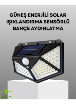 100 Led Solar Lamba Hareket Algılamalı Bahçe Duvar Dış Mekan Aydınlatma