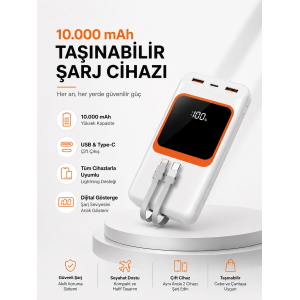 10.000 Mah Bataryalı, Dijital Göstergeli Taşınabilir Powerbank