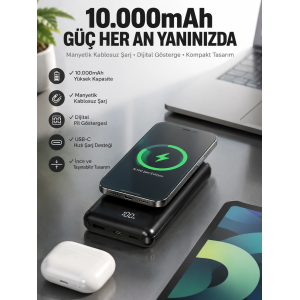 10.000 Mah Powerbank 4 Portlu Hızlı Şarj Dijital Göstergeli