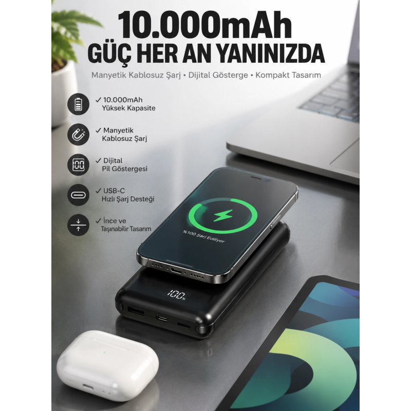 10.000 Mah Powerbank 4 Portlu Hızlı Şarj Dijital Göstergeli 10.000 Mah Powerbank 4 Portlu Hızlı Şarj Dijital Göstergeli