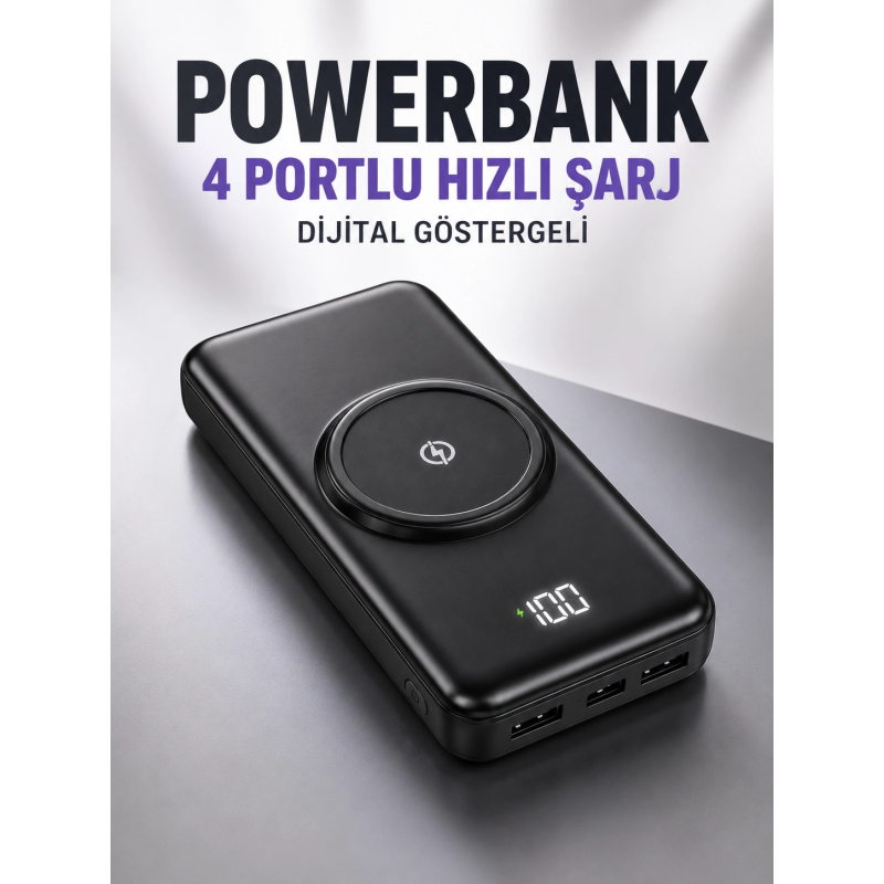 10.000 Mah Powerbank 4 Portlu Hızlı Şarj Dijital Göstergeli 10.000 Mah Powerbank 4 Portlu Hızlı Şarj Dijital Göstergeli