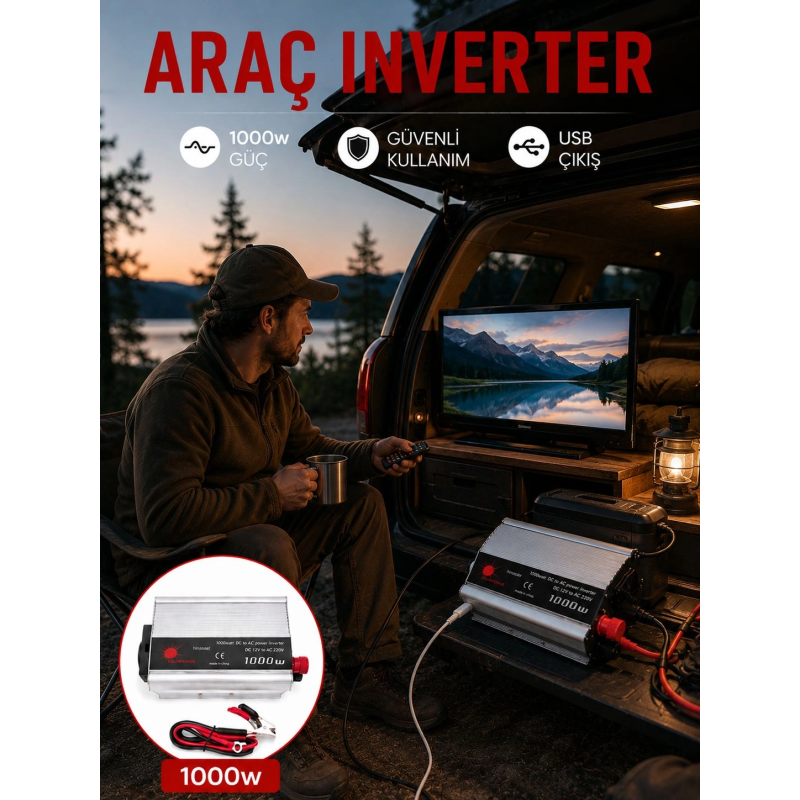 1000w Araç İnverter Aküden Elektrik Üreten Taşınabilir Güç Dönüştürücü 1000w Araç İnverter Aküden Elektrik Üreten Taşınabilir Güç Dönüştürücü