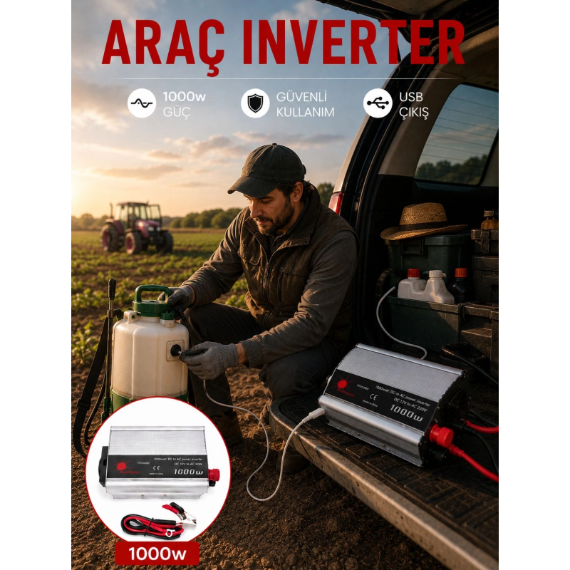 1000w Güç İnverteri Araç Aküsünden Priz Çıkışı Sağlayan Çevirici 1000w Güç İnverteri Araç Aküsünden Priz Çıkışı Sağlayan Çevirici