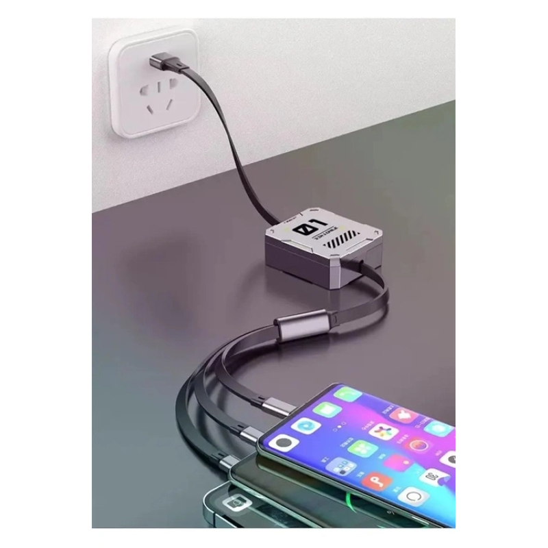 100w Geri Çekilebilir Makaralı Çoklu Şarj Kablosu Alüminyum Kutu Lightning Micro Type-c Şarj Kablosu