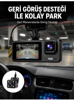1080p 3 Kameralı Araç Dvr – Döngü Kayıt Ve Geri Görüş Özellikli Yeni Nesil