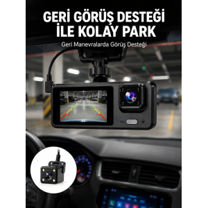 1080p 3 Kameralı Araç Dvr – Döngü Kayıt Ve Geri Görüş Özellikli Yeni Nesil