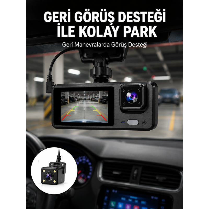 1080p 3 Kameralı Araç Dvr – Döngü Kayıt Ve Geri Görüş Özellikli Yeni Nesil 1080p 3 Kameralı Araç Dvr – Döngü Kayıt Ve Geri Görüş Özellikli Yeni Nesil