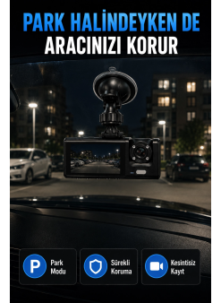 1080p Full Hd Araç İçi Kamera Wifi Bağlantılı Çift Kameralı Geniş Açılı Araç Kayıt Kamerası