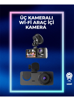 1080p Ön + 720p Arka & İç Kamera – Suya Dayanıklı Araç Güvenlik Kamerası