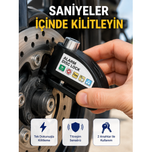 110 Db Alarm Disk Kilidi Motosiklet Scooter Bisiklet Güvenlik Yeni Nesil