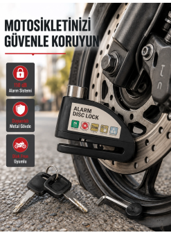 110 Db Alarmlı Disk Fren Kilidi Su Geçirmez Çelik Gövde Motosiklet Güvenlik