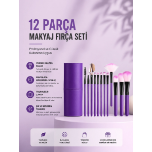 12'li Makyaj Fırça Seti Yumuşak Kıllı Profesyonel Kullanıma Uygun