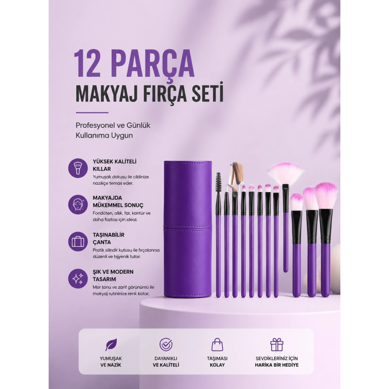 12'li Makyaj Fırça Seti Yumuşak Kıllı Profesyonel Kullanıma Uygun 12'li Makyaj Fırça Seti Yumuşak Kıllı Profesyonel Kullanıma Uygun