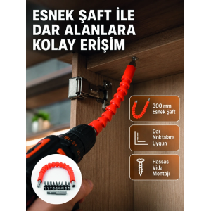 12 Parça Esnek Bits Uç Seti 300 Mm Esnek Şaftlı Tornavida Uç Seti