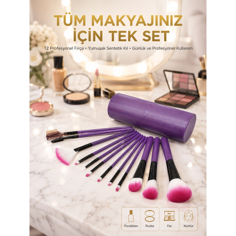 12 Parça Makyaj Fırçası Yumuşak Kıllı Profesyonel Fırça Seti Yüksek Kaliteli Pürüzsüz 12 Parça Makyaj Fırçası Yumuşak Kıllı Profesyonel Fırça Seti Yüksek Kaliteli Pürüzsüz