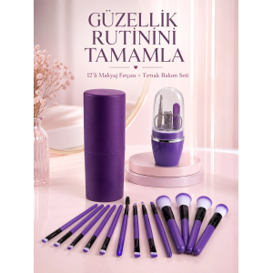 12 Parça Mor Makyaj Fırçası Ve Manikür Pedikür Tırnak Bakım Seti Çok Amaçlı Avantajlı İkili Set