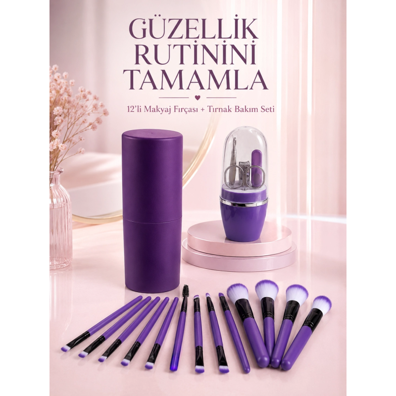 12 Parça Mor Makyaj Fırçası Ve Manikür Pedikür Tırnak Bakım Seti Çok Amaçlı Avantajlı İkili Set 12 Parça Mor Makyaj Fırçası Ve Manikür Pedikür Tırnak Bakım Seti Çok Amaçlı Avantajlı İkili Set