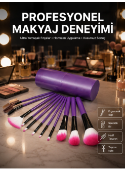 12 Parça Profesyonel Makyaj Fırçası Far Fırçası Allık Fırçası Yumuşak Kıllı