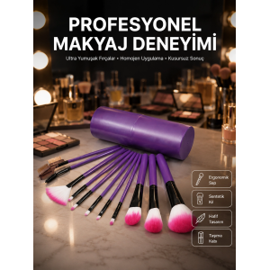 12 Parça Profesyonel Makyaj Fırçası Far Fırçası Allık Fırçası Yumuşak Kıllı