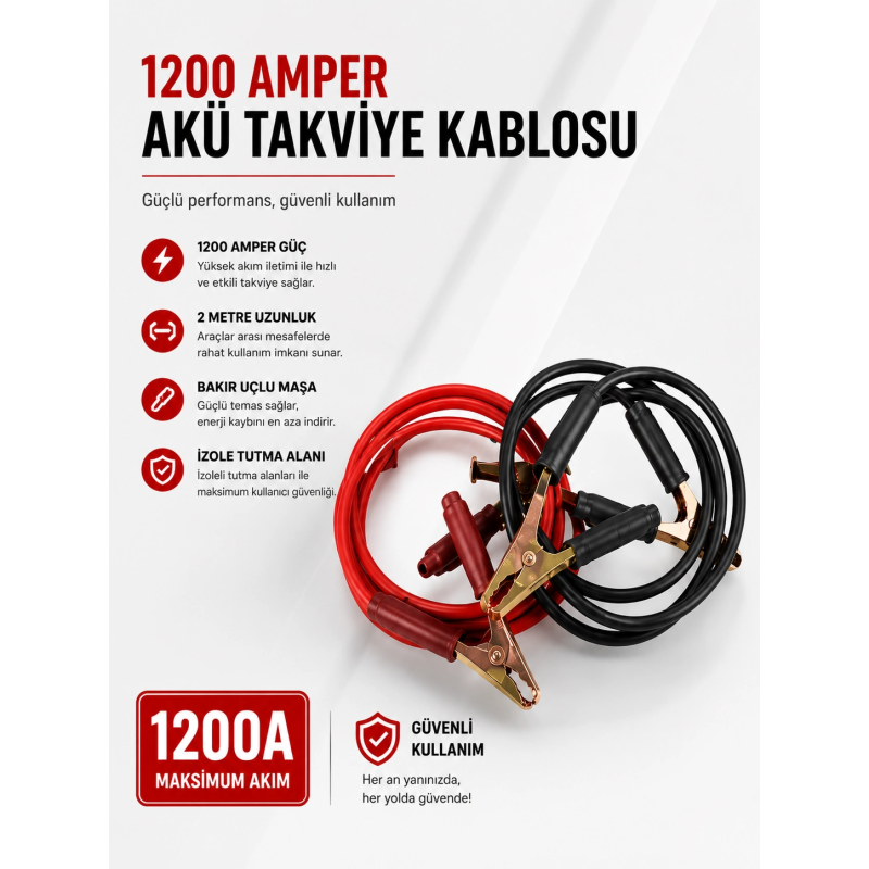 1200 Amper Akü Takviye Kablosu 2 Metre Bakır Uçlu 1200 Amper Akü Takviye Kablosu 2 Metre Bakır Uçlu