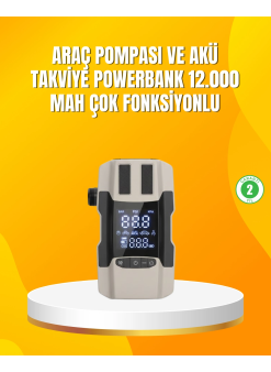 12.000 Mah Akü Takviye Powerbank Dahili Hava  Dijital Ekranlı