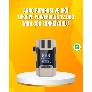 12.000 Mah Akü Takviye Powerbank Dahili Hava  Dijital Ekranlı
