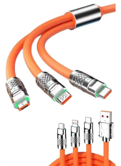 120w 3 İn 1 Uyumlu Silikon Şarj Kablosu Hızlı Şarj Kablosu