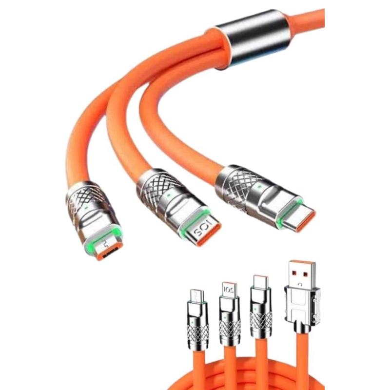 120w 3 İn 1 Uyumlu Silikon Şarj Kablosu Hızlı Şarj Kablosu 120w 3 İn 1 Uyumlu Silikon Şarj Kablosu Hızlı Şarj Kablosu