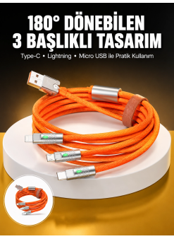 120w 3 İn 1 Uyumlu Silikon Şarj Kablosu Hızlı Şarj Kablosu