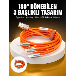 120w 3 İn 1 Uyumlu Silikon Şarj Kablosu Hızlı Şarj Kablosu