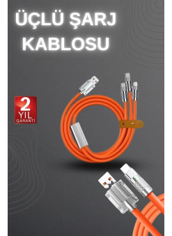 120w Hızlı Şarj Kablosu Turuncu Yüksek Güç Kapasitesi Çoklu Şarj Girişi
