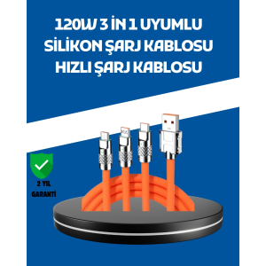 120w Şarj Destekli 3’ü 1 Arada Çoklu Şarj Kablosu – 1.2 Metre