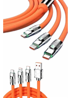 120w Silikon Metal Uçlu Led Işıklı 3 In1 Şarj Kablosu 1.2m
