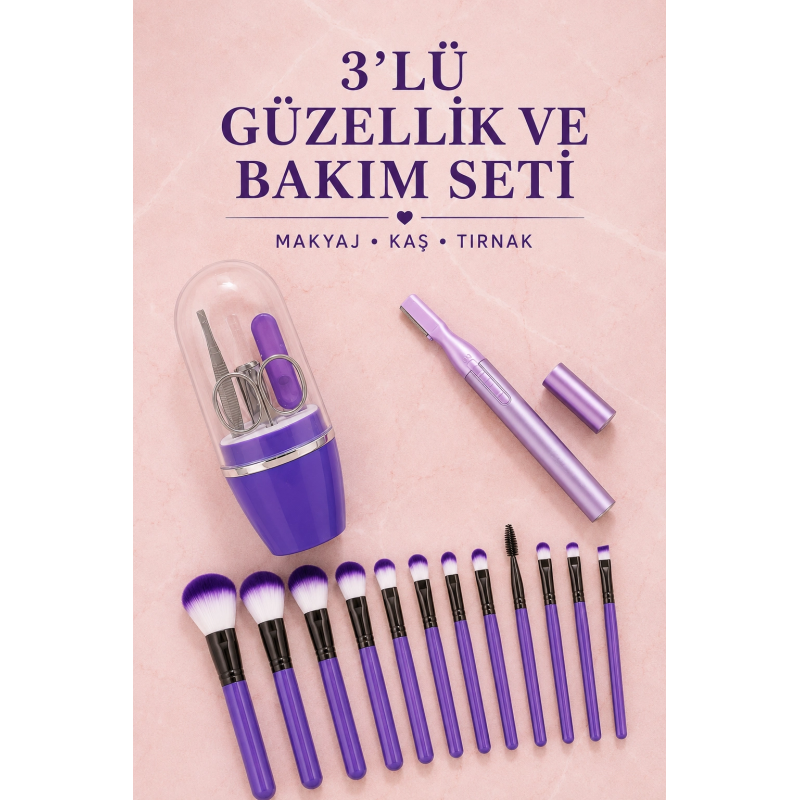 12’li Makyaj Fırça Seti Kaş Düzeltme Cihazı Ve Tırnak Bakım Seti 3’lü Kadın Güzellik Ve Kişisel Bakım Seti 12’li Makyaj Fırça Seti Kaş Düzeltme Cihazı Ve Tırnak Bakım Seti 3’lü Kadın Güzellik Ve Kişisel Bakım Seti