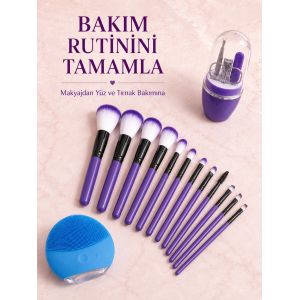 12’li Makyaj Fırça Seti Yüz Temizleme Cihazı Ve Manikür Pedikür Tırnak Bakım Seti 3’lü Kişisel Bakım Paketi