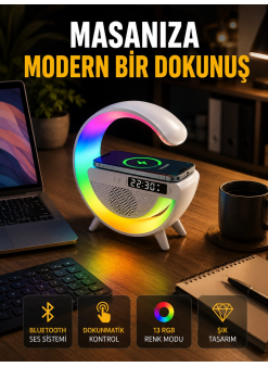 13 Renk Seçenekli Kablosuz Şarj Cihazlı Led Lamba