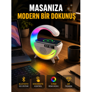 13 Renk Seçenekli Kablosuz Şarj Cihazlı Led Lamba