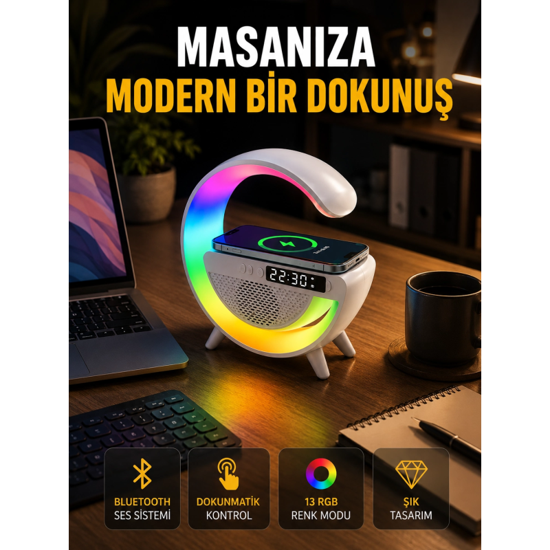 13 Renk Seçenekli Kablosuz Şarj Cihazlı Led Lamba 13 Renk Seçenekli Kablosuz Şarj Cihazlı Led Lamba