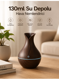 130ml Aromaterapi Difüzörü Hava Nemlendirici 7 Renk Led Işıklı