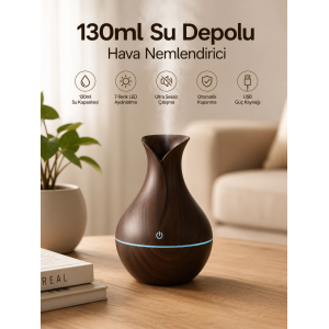 130ml Aromaterapi Difüzörü Hava Nemlendirici 7 Renk Led Işıklı