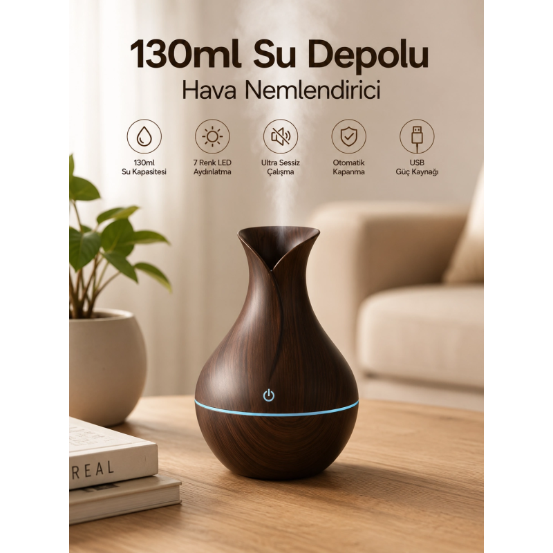 130ml Aromaterapi Difüzörü Hava Nemlendirici 7 Renk Led Işıklı 130ml Aromaterapi Difüzörü Hava Nemlendirici 7 Renk Led Işıklı