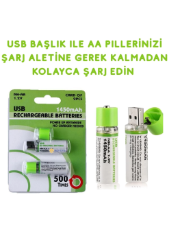 Usb İle Şarj Olabilen 2 Li 1450 Mah Lityum Şarjlı Kalem Pil