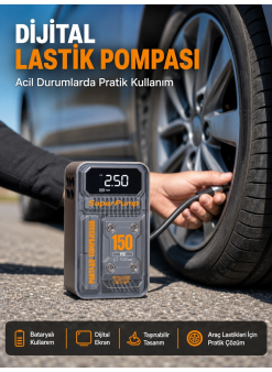 150 Psı Kablosuz Dijital Ekranlı Taşınabilir Araç Lastik Pompası
