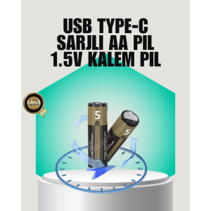 1.5v Aa Şarjlı Lityum Pil | 1000+ Kez Şarj Edilebilir | Hızlı Type-c Şarj (2 Adet)